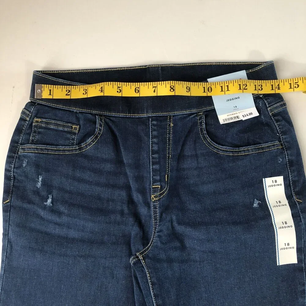 ⁠Cat & Jack Girls Jeggings Dark Vintage Blue Distressed Denim Jeans Size 18 NWT